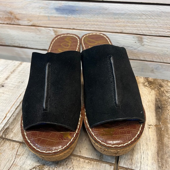 Sam Edelman Ranger Cork Wedge Slide Black Suede Platform Sandals 7.5 - Picture 3 of 8